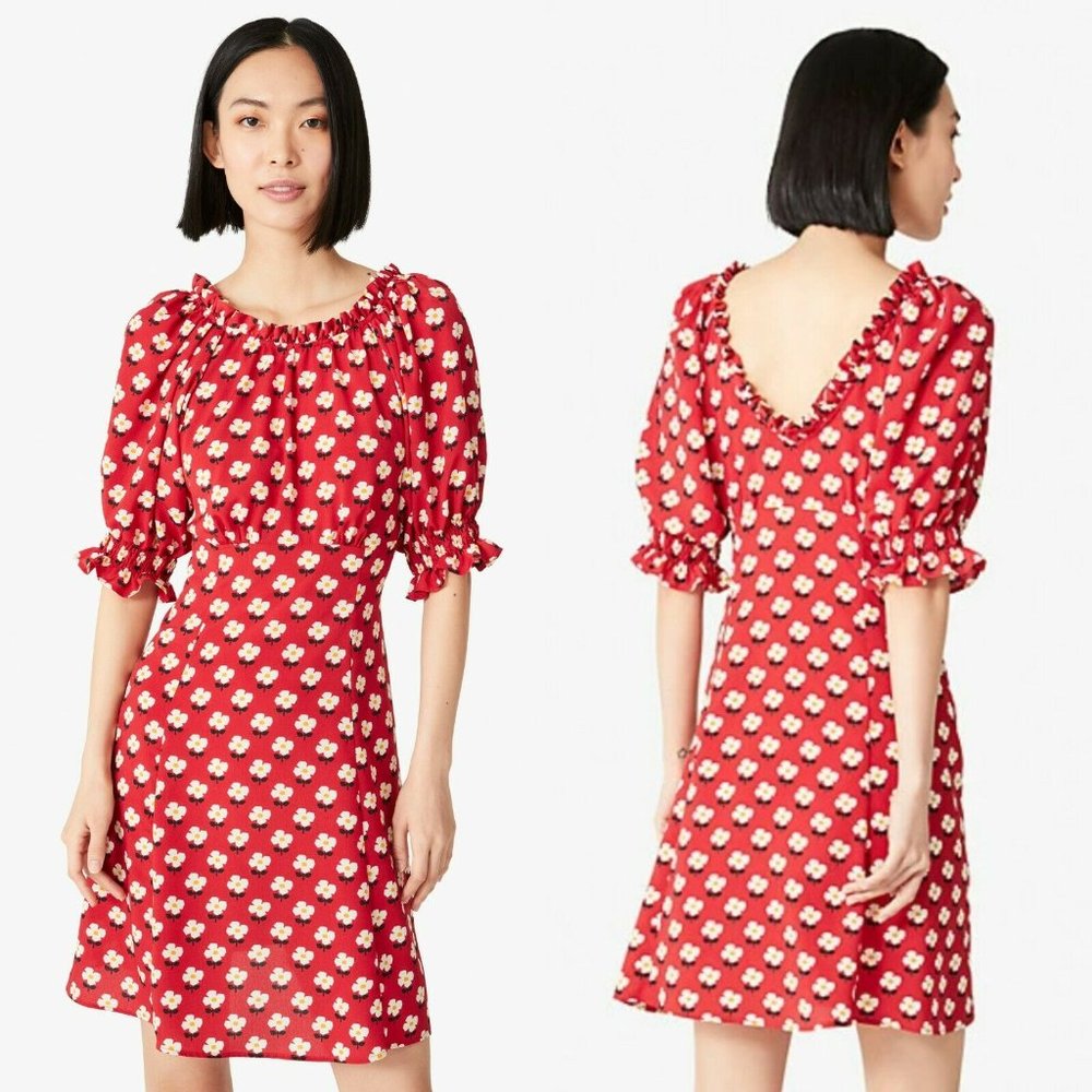 KATE SPADE Block Flower Fluid Dress - Red, Size 0, NWT